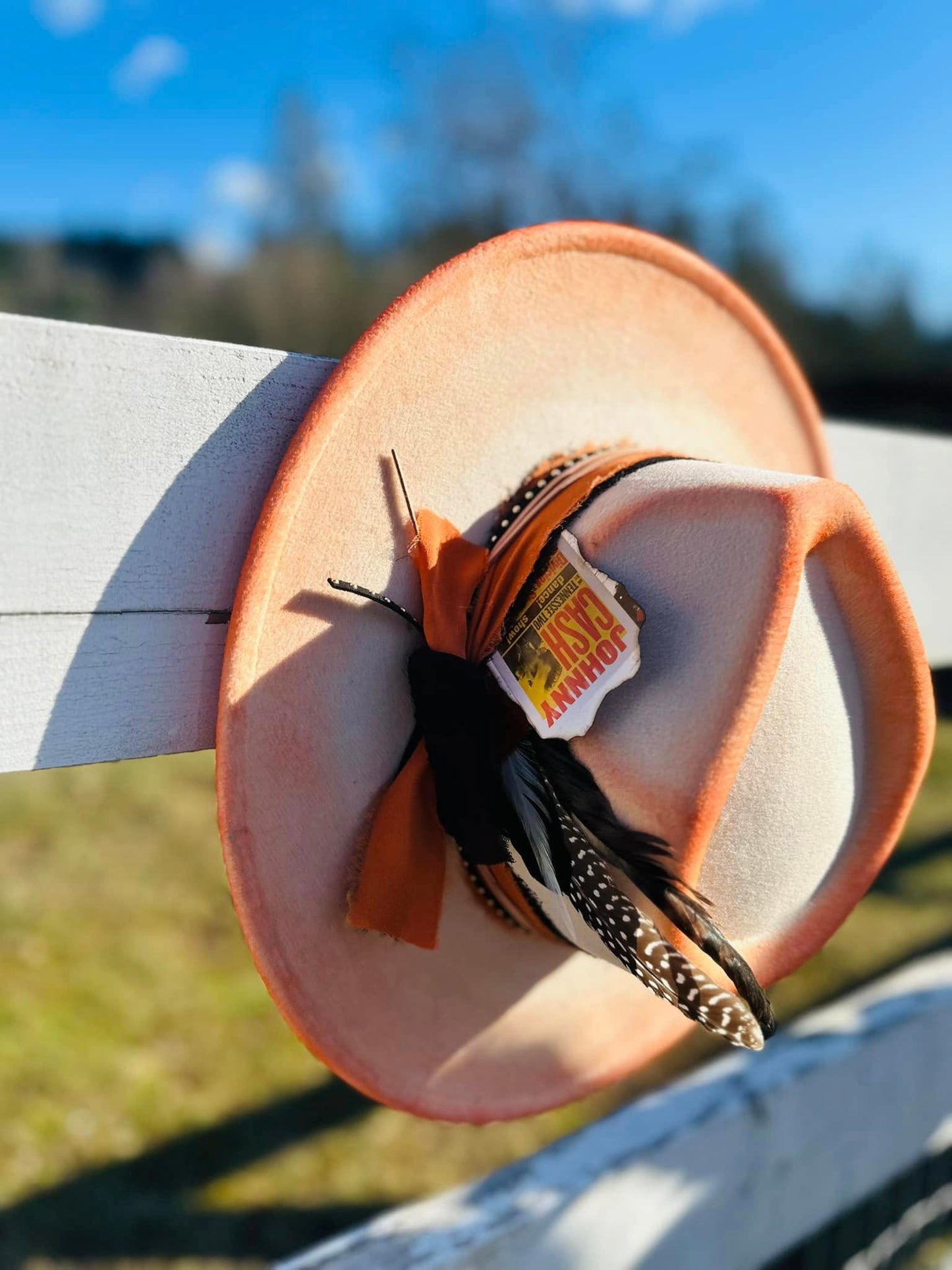 Orange Johnny Cash Wide Flat Brim Hat