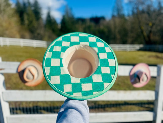 Checkered Wide Flat Brim Hat