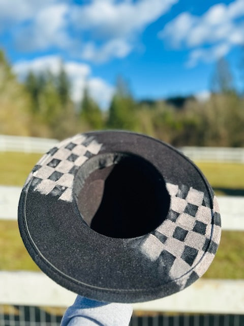 Checkered Elvis Wide Flat Brim Hat