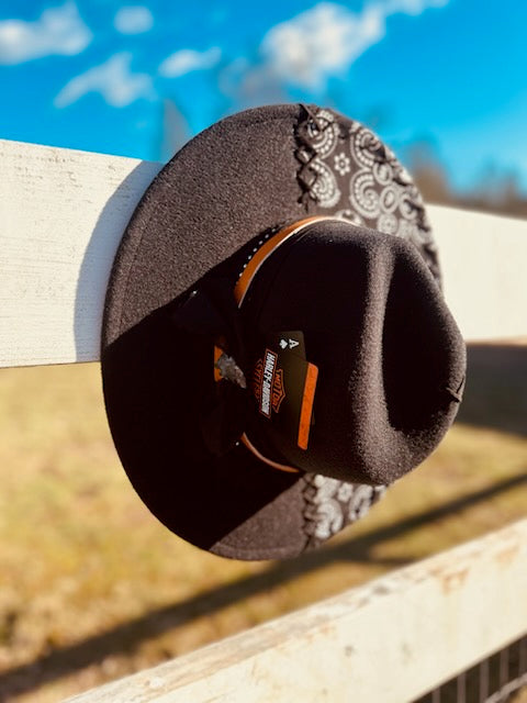Black Harley Inspired Wide Flat Brim Hat