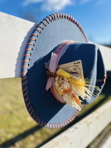 Queens Dusty Blue Wide Flat Brim Hat