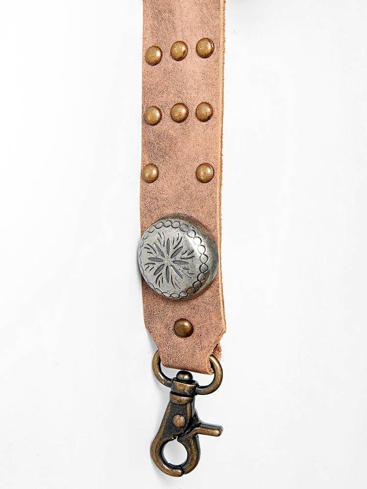 Western Leather Bag Strap with Silver Conchos & Brass Studs