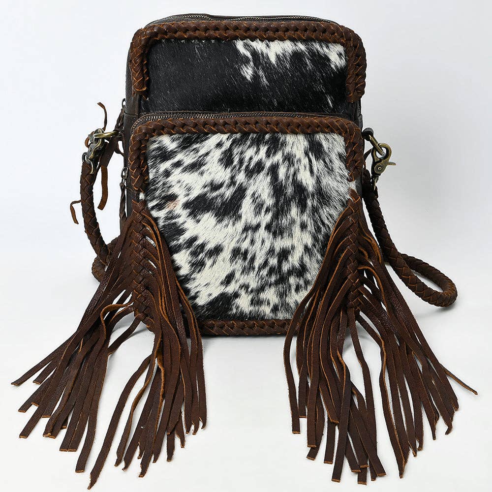 Hair-On Cowhide Fringe Crossbody Bag - Dual Pocket Mini Western Leather Purse