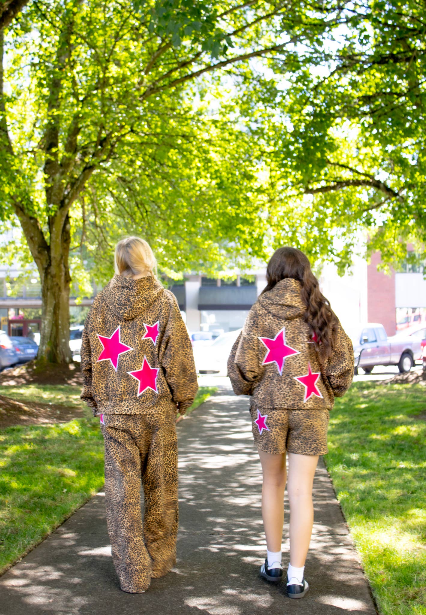 Leopard Sweatpants With Embroidery Pink Stars   : Medium