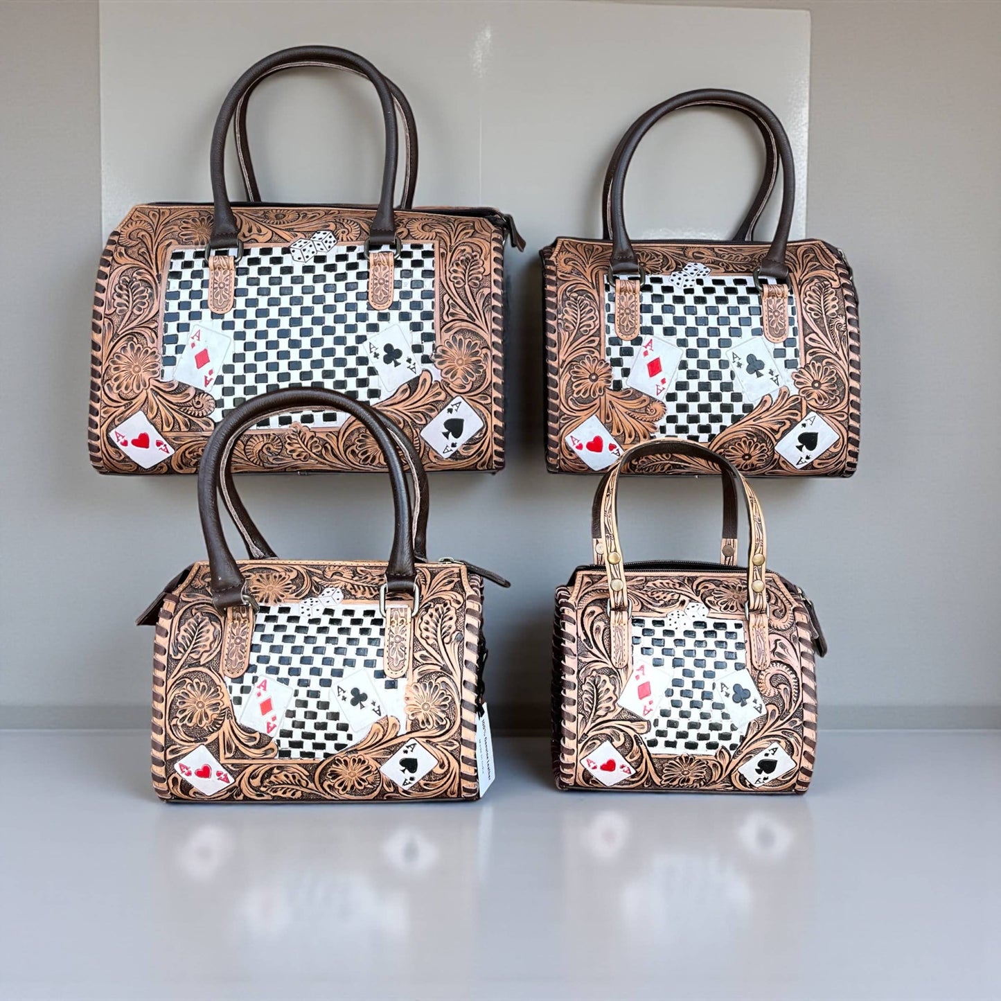 Cards checker tooled leather speedy bag Purse : Large