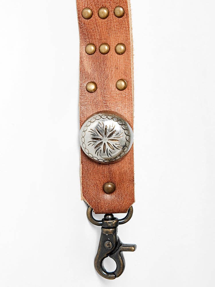 Western Leather Bag Strap with Silver Conchos & Brass Studs
