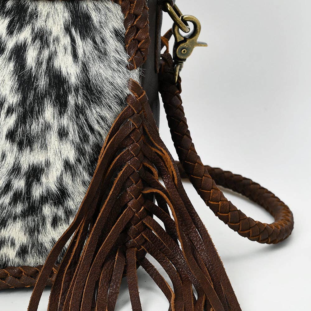 Hair-On Cowhide Fringe Crossbody Bag - Dual Pocket Mini Western Leather Purse
