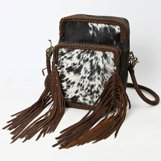 Hair-On Cowhide Fringe Crossbody Bag - Dual Pocket Mini Western Leather Purse