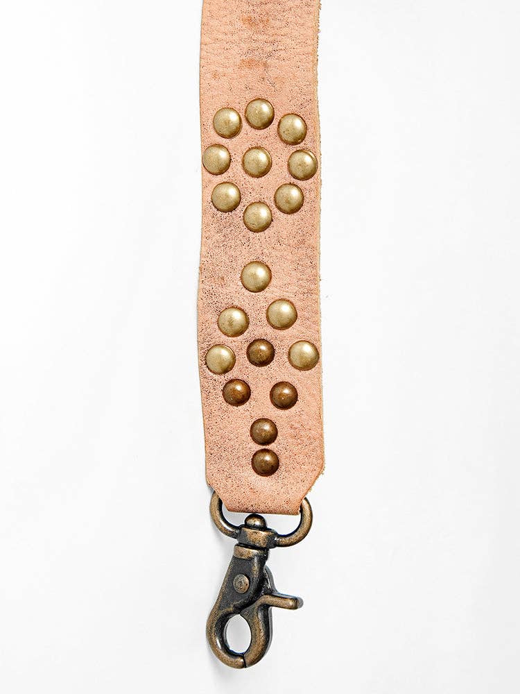 Distressed Leather Bag Strap with Antique Brass Studs